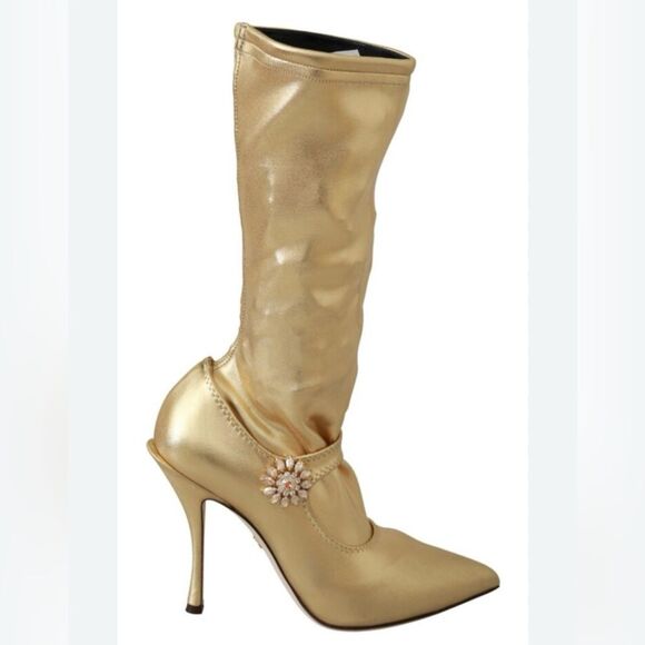 NEW Dolce & Gabbana Gold Rhinestone Ankle Boots Socks Heels Shoes 6 EUR 36.5 - Picture 1 of 14
